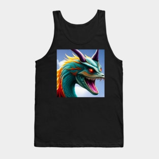 Cyan Dragon with Orange Mane and Purple Horns Tank Top